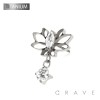 IMPLANT GRADE TITANIUM THREADLESS PUSH IN CZ LOTUS FLOWER WITH ROUND CZ DANGLE TOP PART